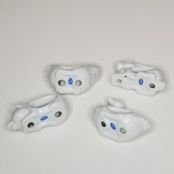 VINTAGE 1984 White Porcelain Animals Country Farmhouse Set 4 Napkin Ring Holders - Picture 5 of 9
